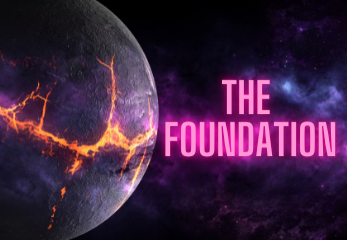 A fiery planet and the words "The Foundation"