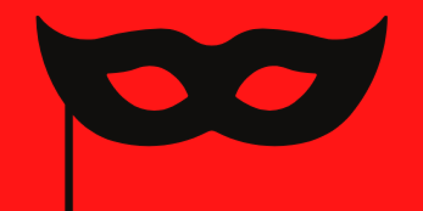 A black mask on a red background